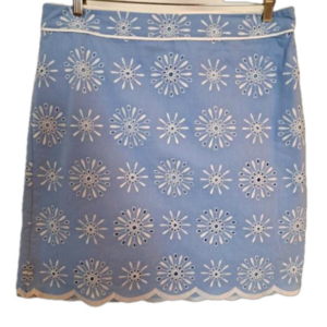Talbots‎ Women's Chambray Starburst Eyelet A-Line Skirt With White Scalloped Hem